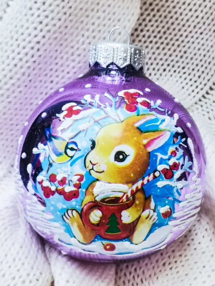 Шар "Крольчонок с синичкой" (Символ года) 80 мм., без упаковки