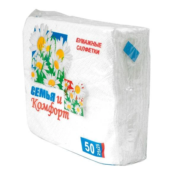 Салфетки бум. СЕМЬЯ И КОМФОРТ белые 24х24 см 50 шт.: 310с штр.: 4607016880167