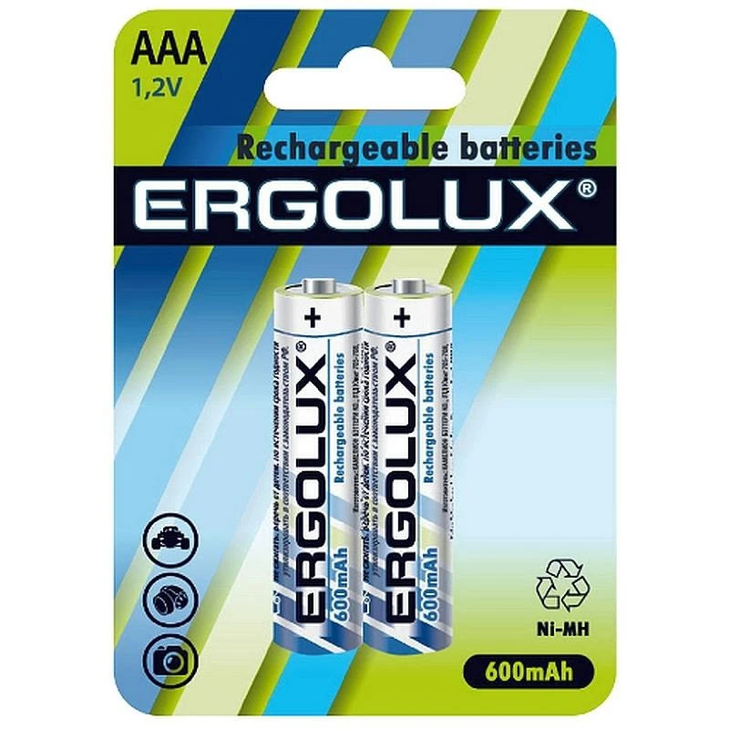 Аккумулятор Ergolux AAA-600mAh Ni-Mh 2шт/бл (NHAAA600BL2,1.2В) (12977)