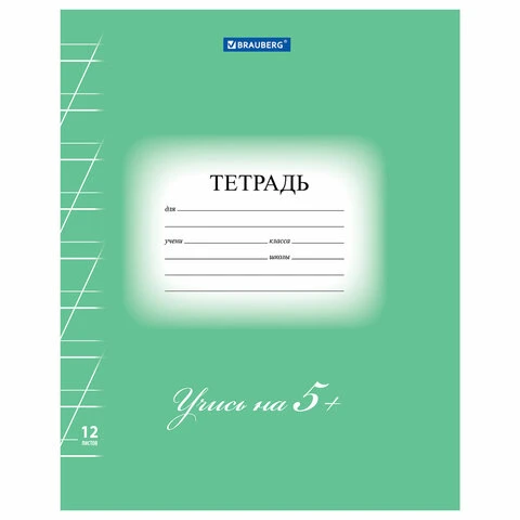 Тетрадь 12 л. BRAUBERG ЭКО "5-КА", косая линия, обложка плотная