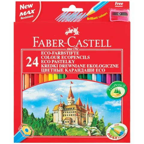 Карандаши цветные FABER-CASTELL "ECO Замок", 24 цвета, с точилкой,