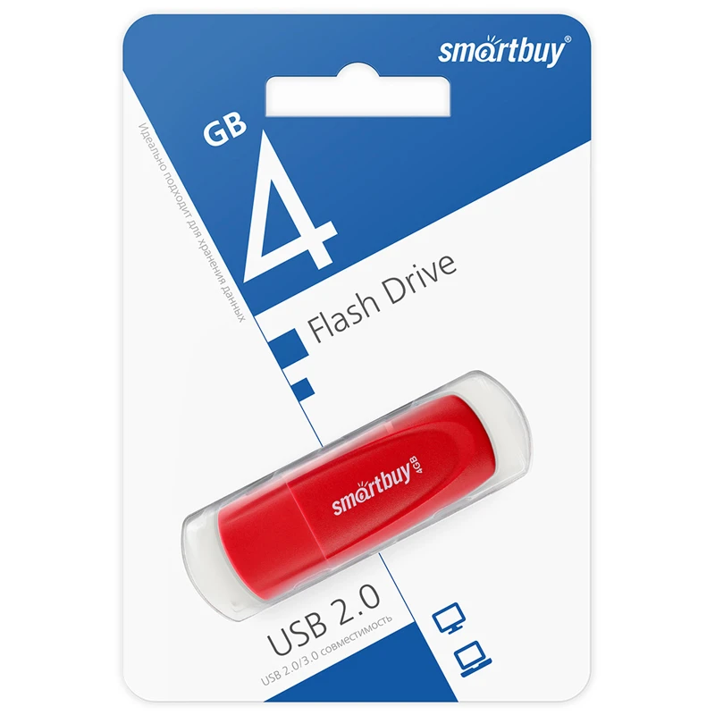 Память Smart Buy "Scout" 4GB, USB 2.0 Flash Drive, красный