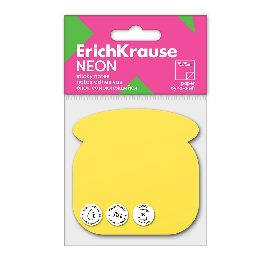 Блок самоклеящийся бумажный Erich Krause Phone Neon, 50 листов, желтый