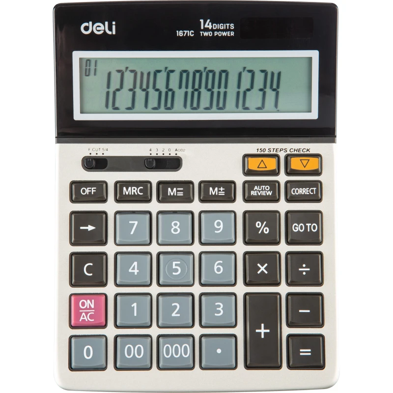 Калькулятор настольный КОМПАКТНЫЙ Deli E1671C,14-р, дв.пит, 185x135мм, мет,