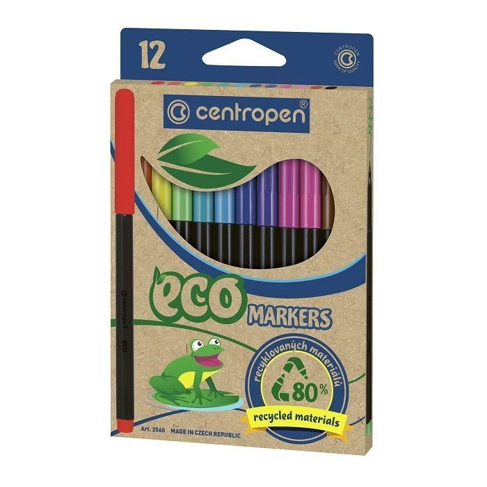 Фломастеры Centropen ECO MARKERS классические 12 цветов, легкосмываемые, круглая