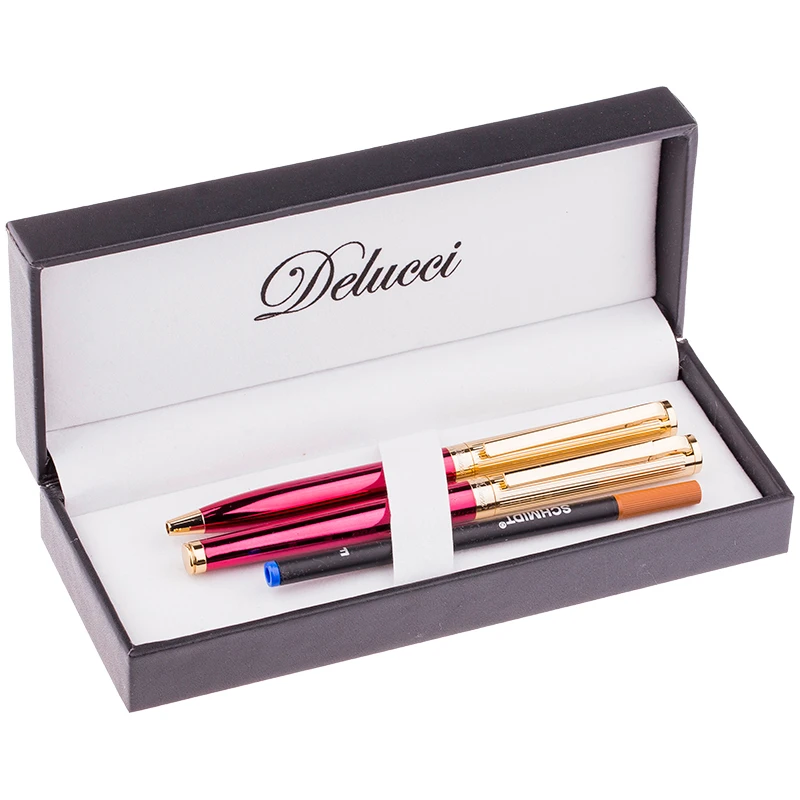 Набор Delucci "Rosso": ручка шарик., 1мм и ручка-роллер, 0,6мм, синие,