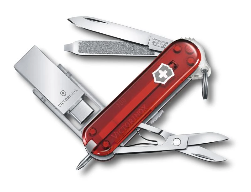 Нож-брелок Victorinox USB 16 Гб, 58 мм, 8 функций, полупрозрачный красный