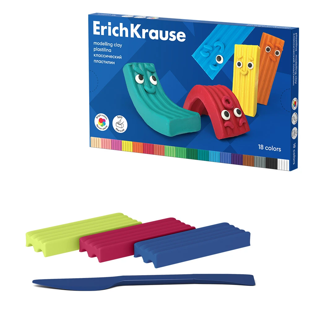 Пластилин классический Erich Krause Color Friends 18 цветов со стеком, 270 г. (в