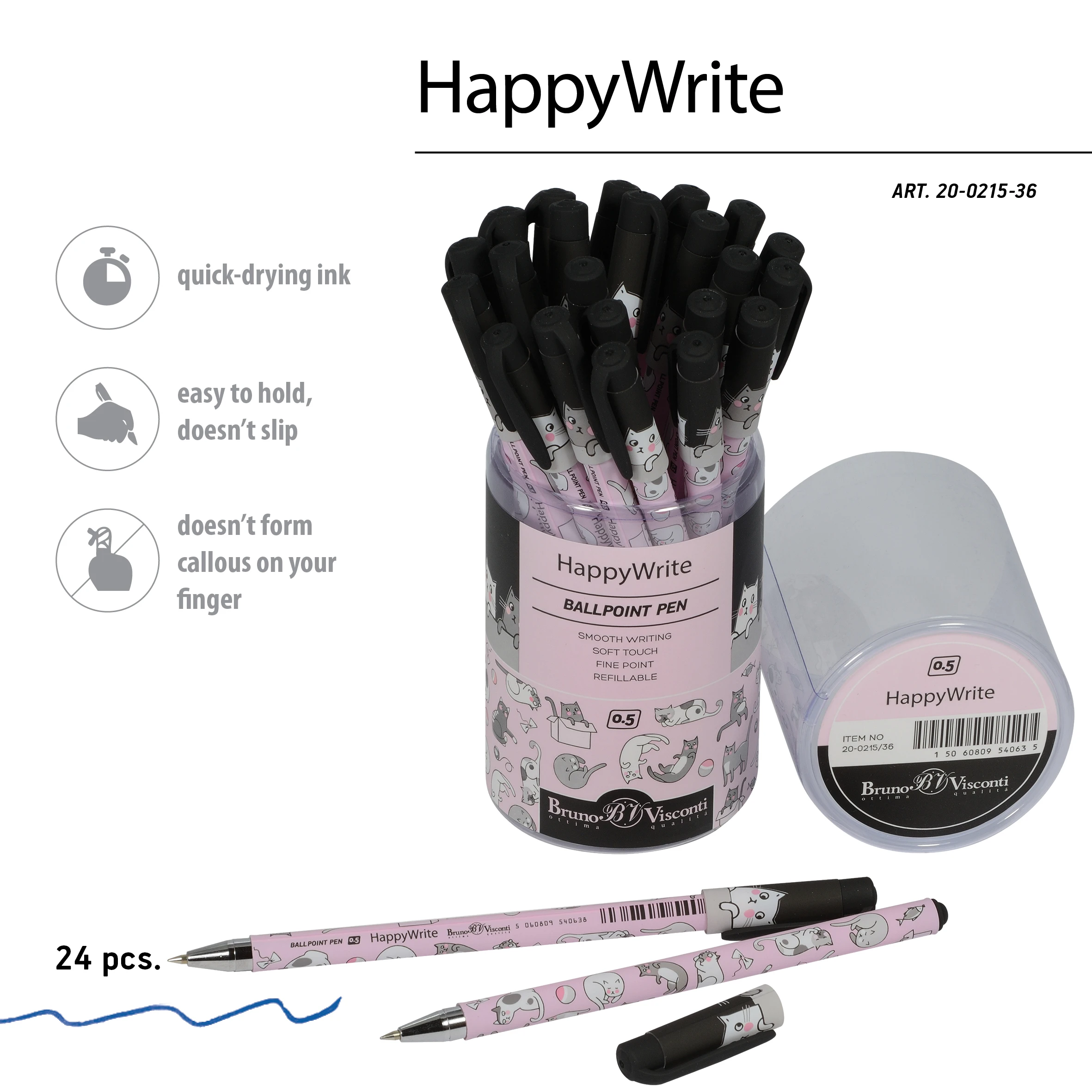 РУЧКА "HappyWrite. Друзья. Котята" ШАРИКОВАЯ 0.5 ММ, СИНЯЯ