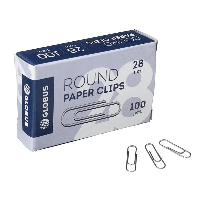 Скрепки канцелярские GLOBUS, 100 шт., 28 мм, без покрытия