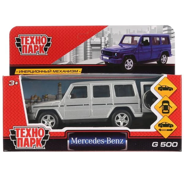 Машина металл MERCEDES-BENZ G-CLASS 12 см, двери, багаж, серебристый, Технопарк