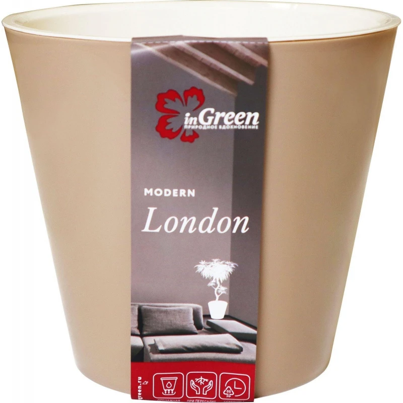 Горшок для цветов London 330 мм, 16л на колесиках молоч шоколад ING6207МШОК