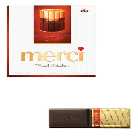 Конфеты шоколадные MERCI (Мерси), ассорти из темного шоколада, 250 г, картонная