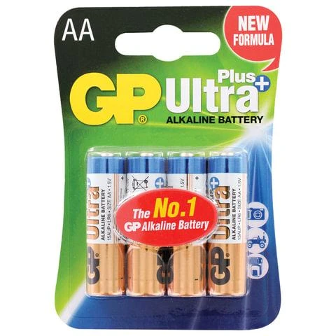Батарейки GP Ultra Plus, AA (LR06, 15А), алкалиновые, комплект 4 шт., в