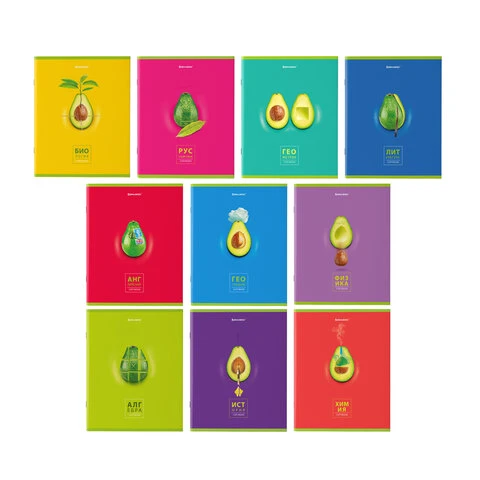 Тетради предметные, КОМПЛЕКТ 10 ПРЕДМЕТОВ, AVOCADO, 48 л., глянцевый УФ-лак,