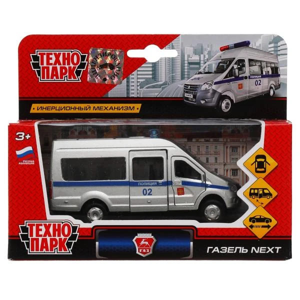 Машина металл ГАЗЕЛЬ NEXT ПОЛИЦИЯ, 12 см, двери, инерция, коробка. Технопарк