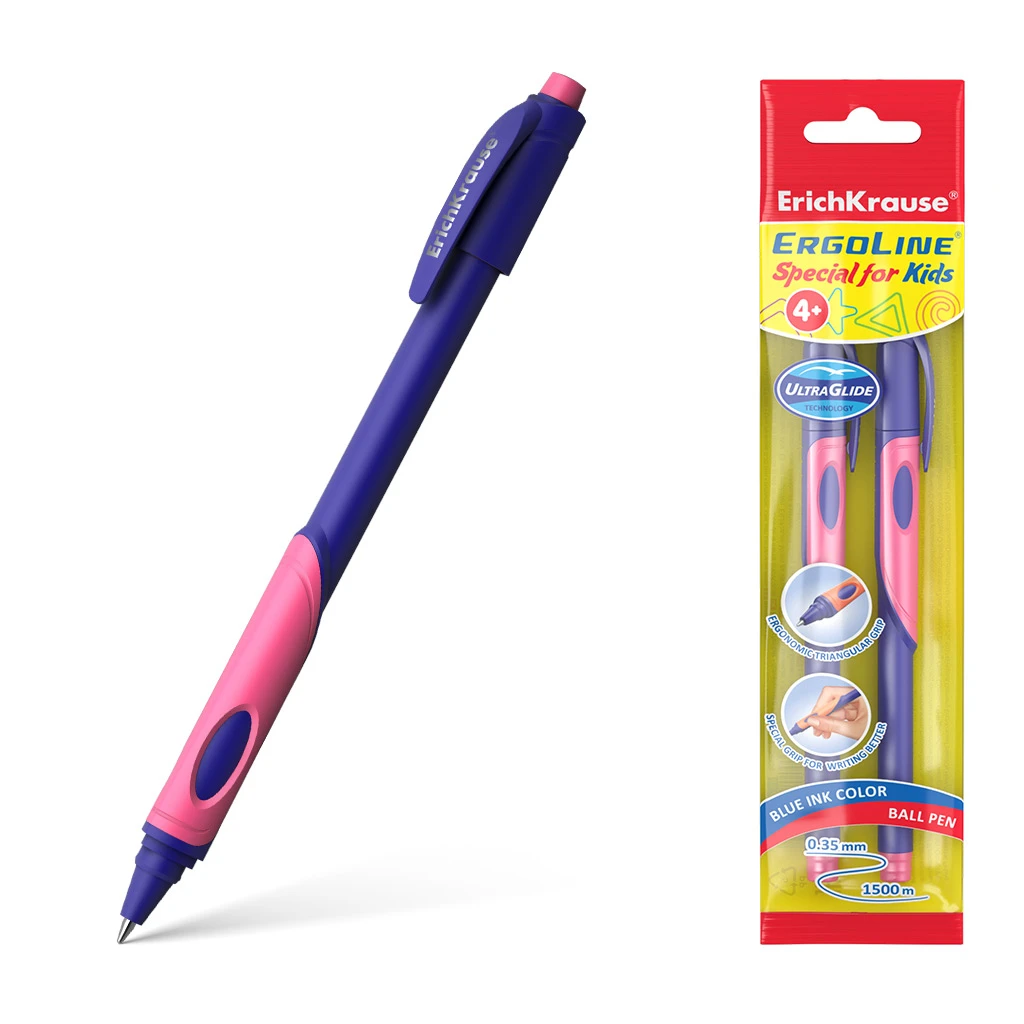 Ручка шариковая ErichKrause® ErgoLine® Kids Stick&Grip Neon Ultra Glide