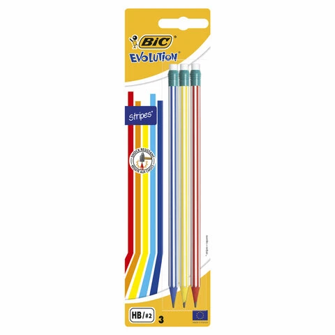 Карандаши чернографитные BIC Evolution "Stripes", НАБОР 3 шт., HB, с