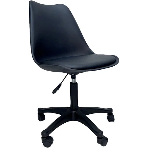 Кресло стул BRABIX "Eames MG-310 PL", пластик черный, экокожа черная,