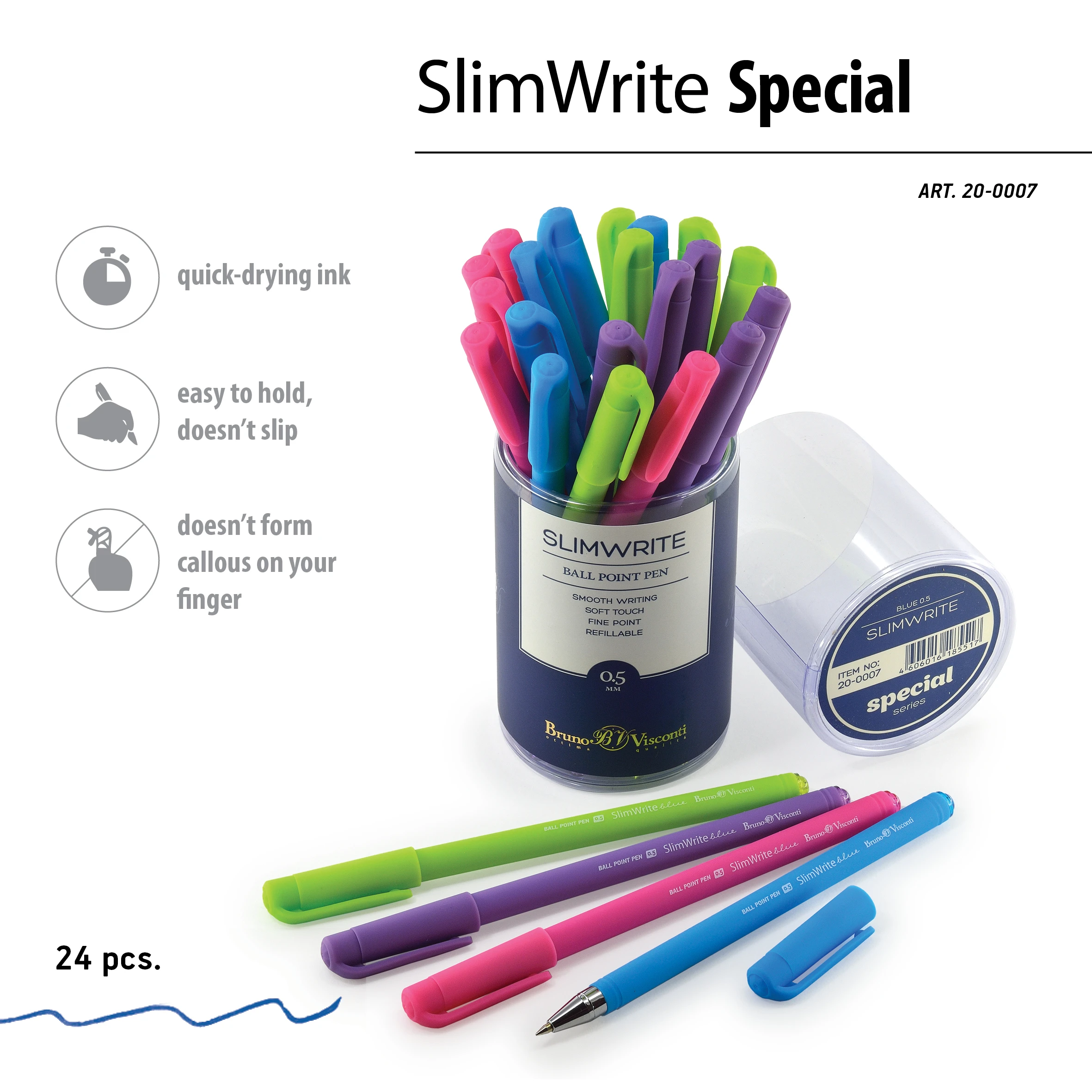 РУЧКА "SlimWrite.SPECIAL" ШАРИКОВАЯ 0.5 ММ, СИНЯЯ (4 цвета корпуса)