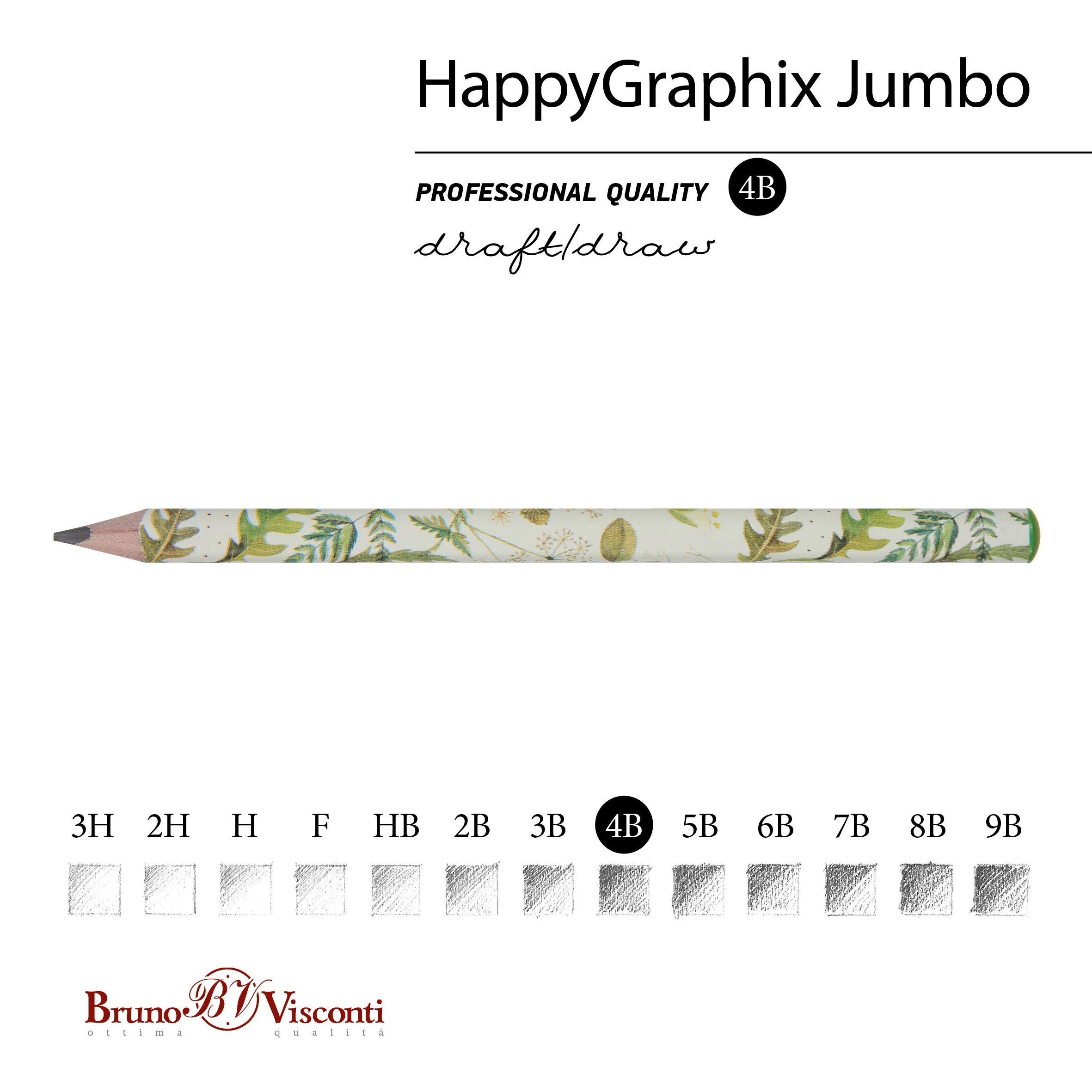КАРАНДАШ ЧЕРНОГРАФИТОВЫЙ "HappyGraphix Jumbo. Луговые травы" 4В, 3.5