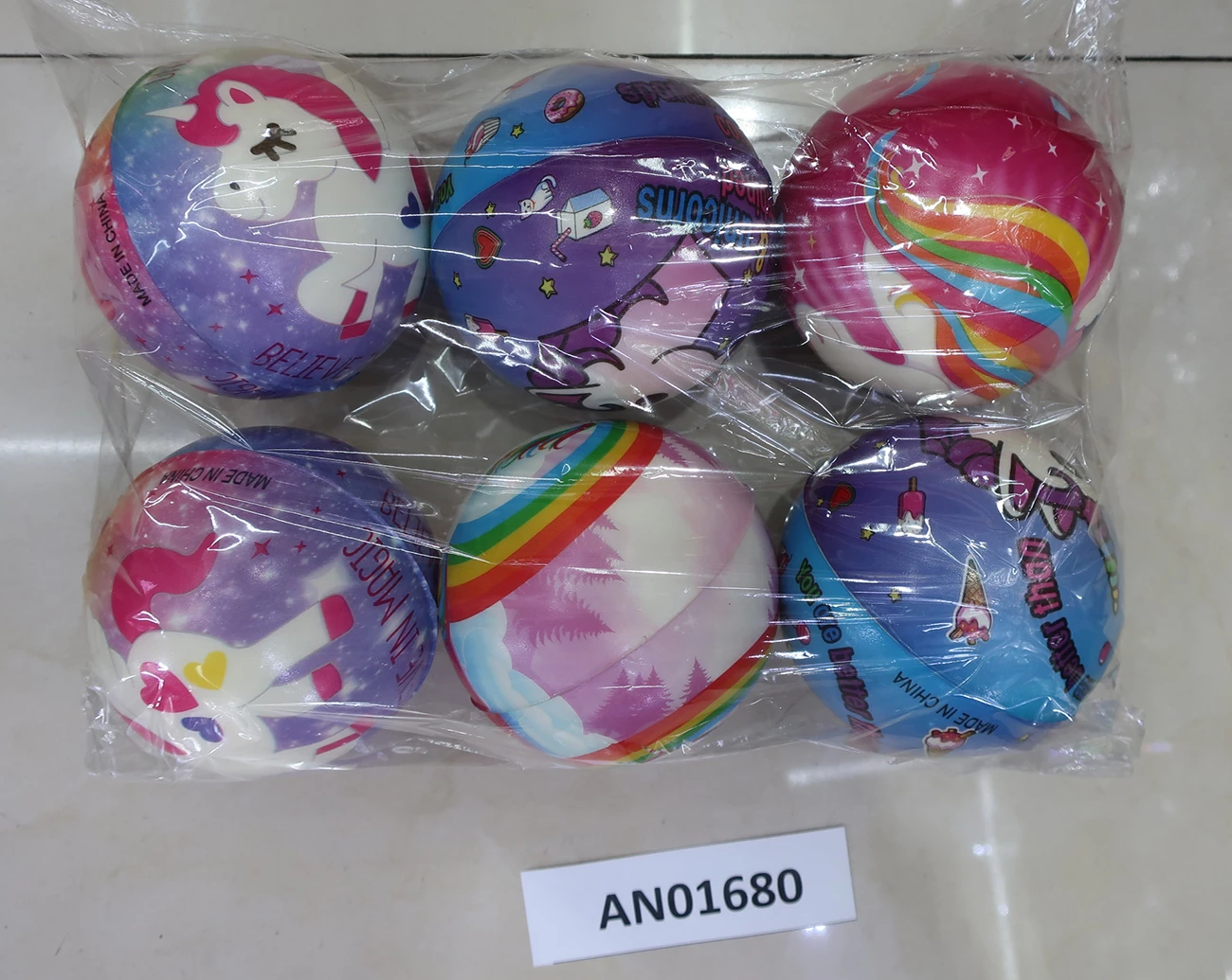 Мяч мягкий ППУ 10 см "Единорог" (6 шт. в упаковке) Арт. AN01680