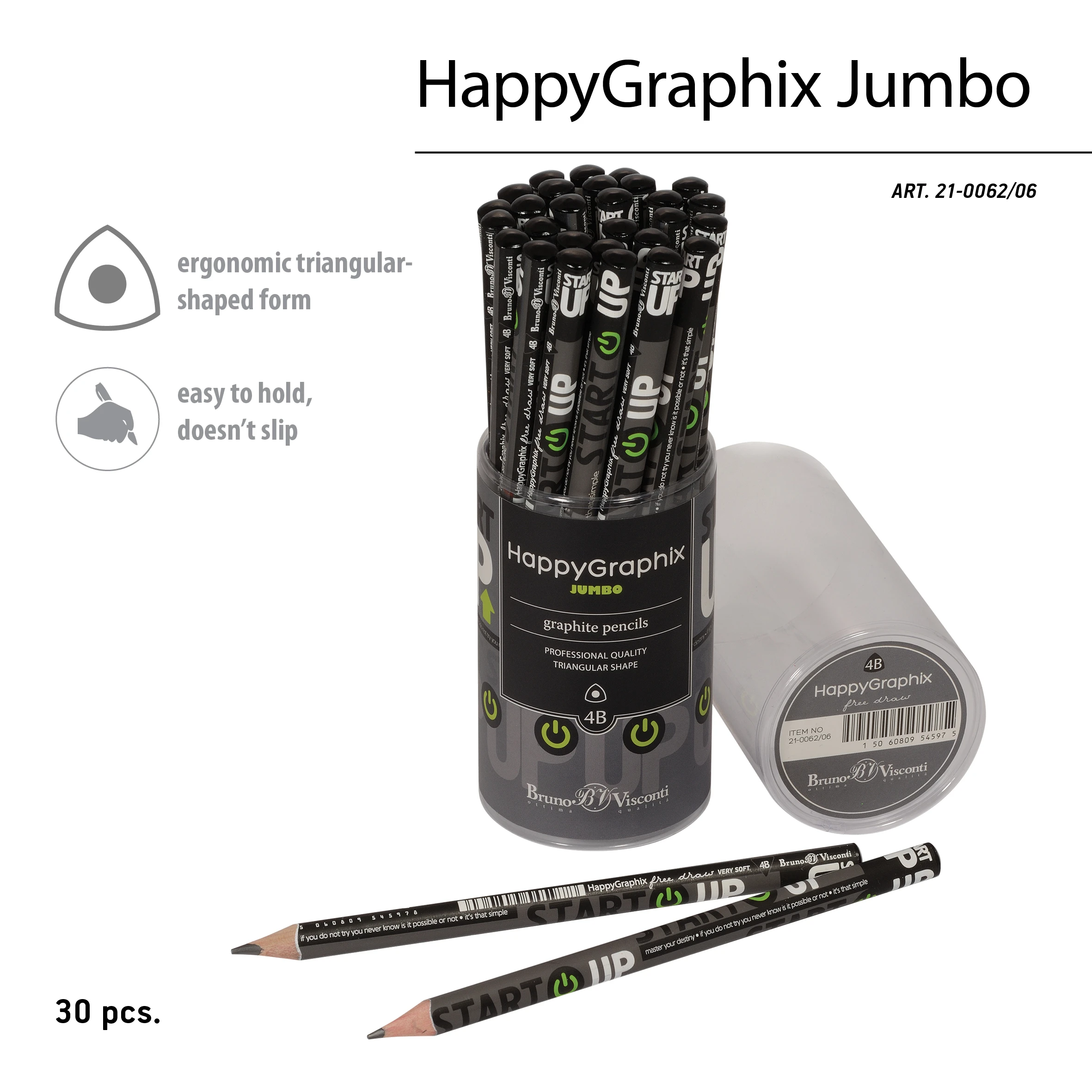 КАРАНДАШ ЧЕРНОГРАФИТОВЫЙ "HappyGraphix Jumbo. Start Up" 4В, 3.5 MM