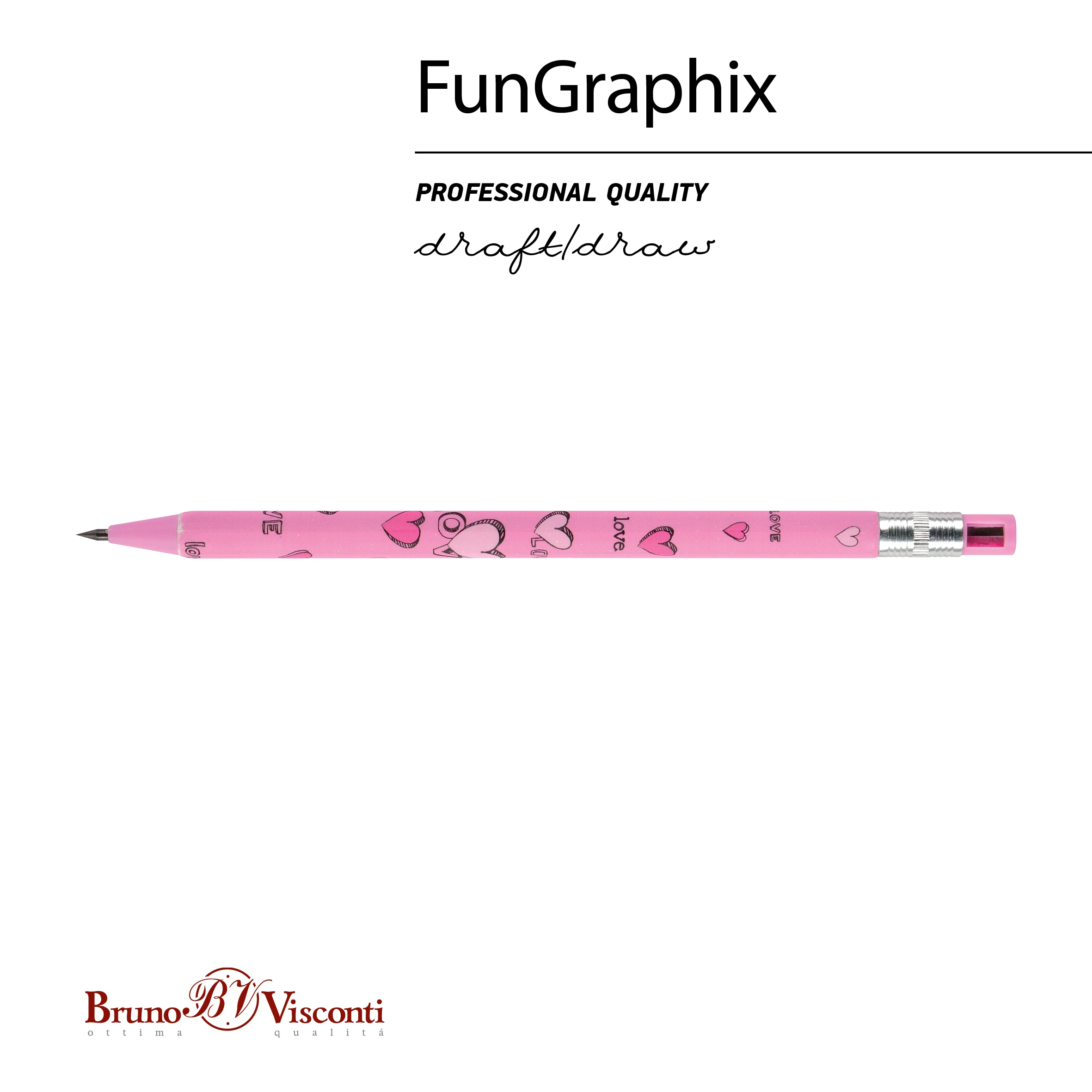 КАРАНДАШ МЕХАНИЧЕСКИЙ ЦАНГОВЫЙ С ТОЧИЛКОЙ "FunGraphix. Сердечки" 2 ММ КАРАНДАШ МЕХАНИЧЕСКИЙ ЦАНГОВЫЙ С ТОЧИЛКОЙ "FunGraphix. Сердечки" 2 ММ