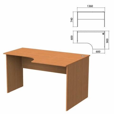 Стол письменный эргономичный "Бюджет", 1360х900х740 мм, правый, груша