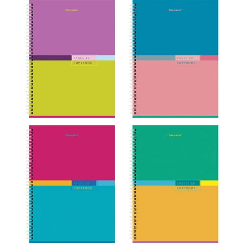 Тетрадь А4, 80 л., BRAUBERG, гребень, клетка, обложка твердая,