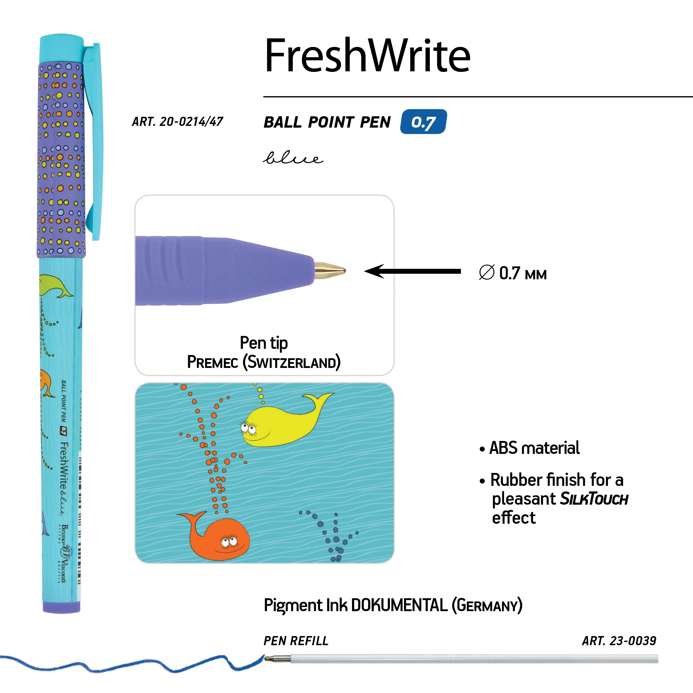 РУЧКА "FreshWrite. Кит" ШАРИКОВАЯ, 0.7 ММ, СИНЯЯ