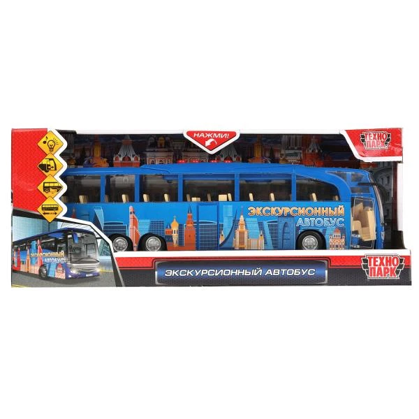 Машина пластик свет-звук ЭКСКУРСИОННЫЙ АВТОБУС 30 см, двери, син, Технопарк