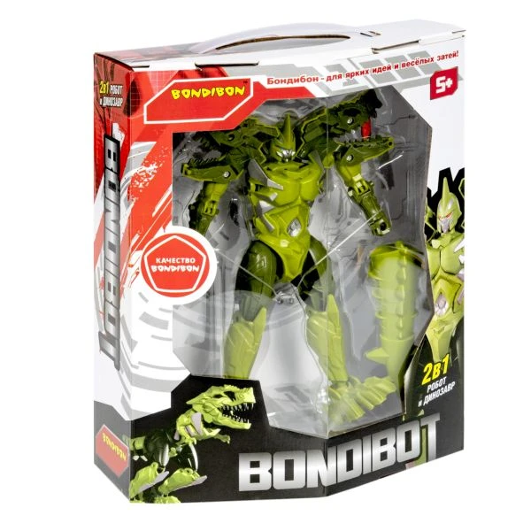 Трансформер 2в1 BONDIBOT Bondibon робот-динозавр, зелёный тираннозавр, BOX