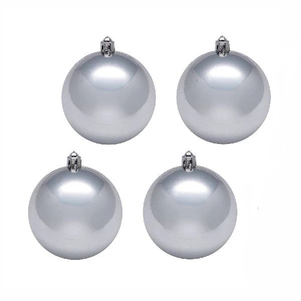 Новогодний шар пластик блестящий d=10см  4шт в пакете серебр.