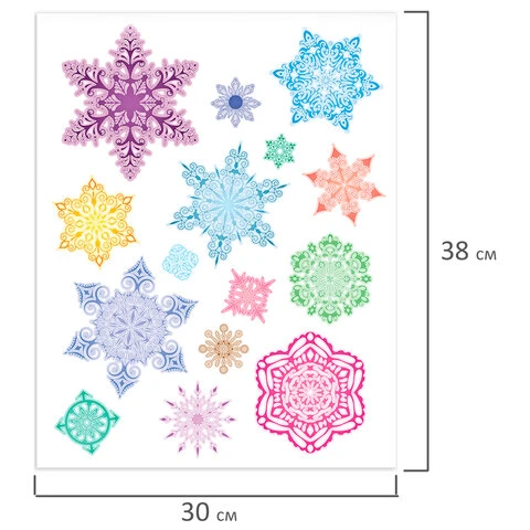 Украшение для окон и стекла ЗОЛОТАЯ СКАЗКА "Разноцветные снежинки 2",