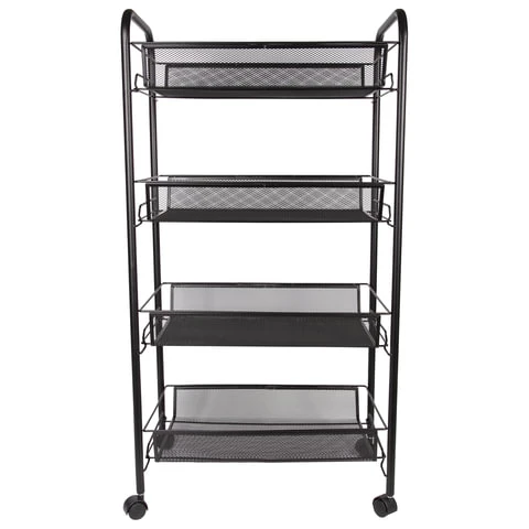 Этажерка (тележка) BRABIX офисно-бытовая 4 яруса, на колесах, металл, черная, Этажерка (тележка) BRABIX офисно-бытовая 4 яруса, на колесах, металл, черная,