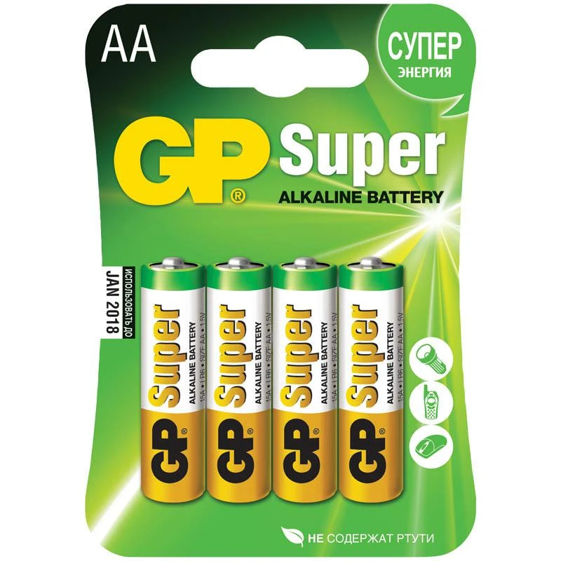 Батарейка LR06 GP Super Alkaline 15A BC4: 15A BC4/CR4 штр.:  4891199000034