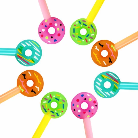 Ручка с топпером шариковая ЮНЛАНДИЯ "Пончик", корпус ассорти, СИНЯЯ,