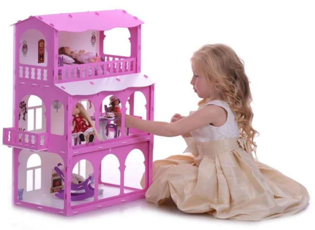 Домик для кукол Дом Бриджит бело-розовый с мебелью. 286
