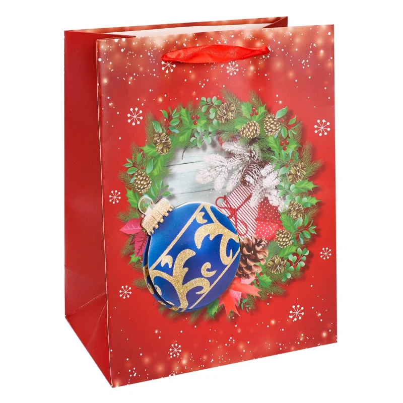Пакет подарочный с мат.лам.и 3Dкарт. НГ 26x32x10см (L) Новогодний шар, 210г,