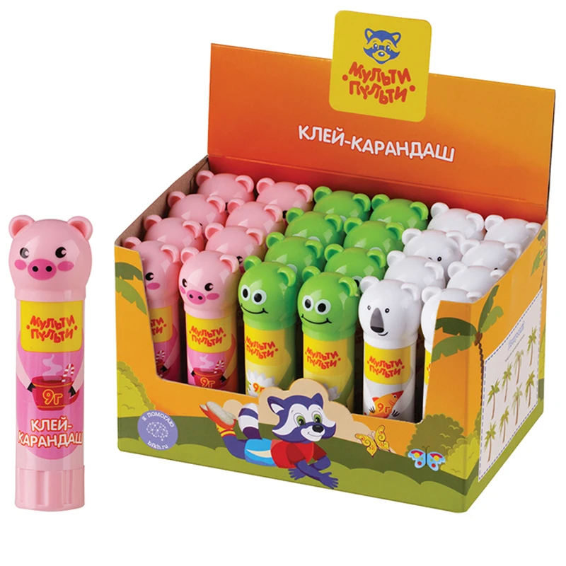 Клей-карандаш Мульти-Пульти "Зверята: Свинка, Лягушка, Белый медведь",