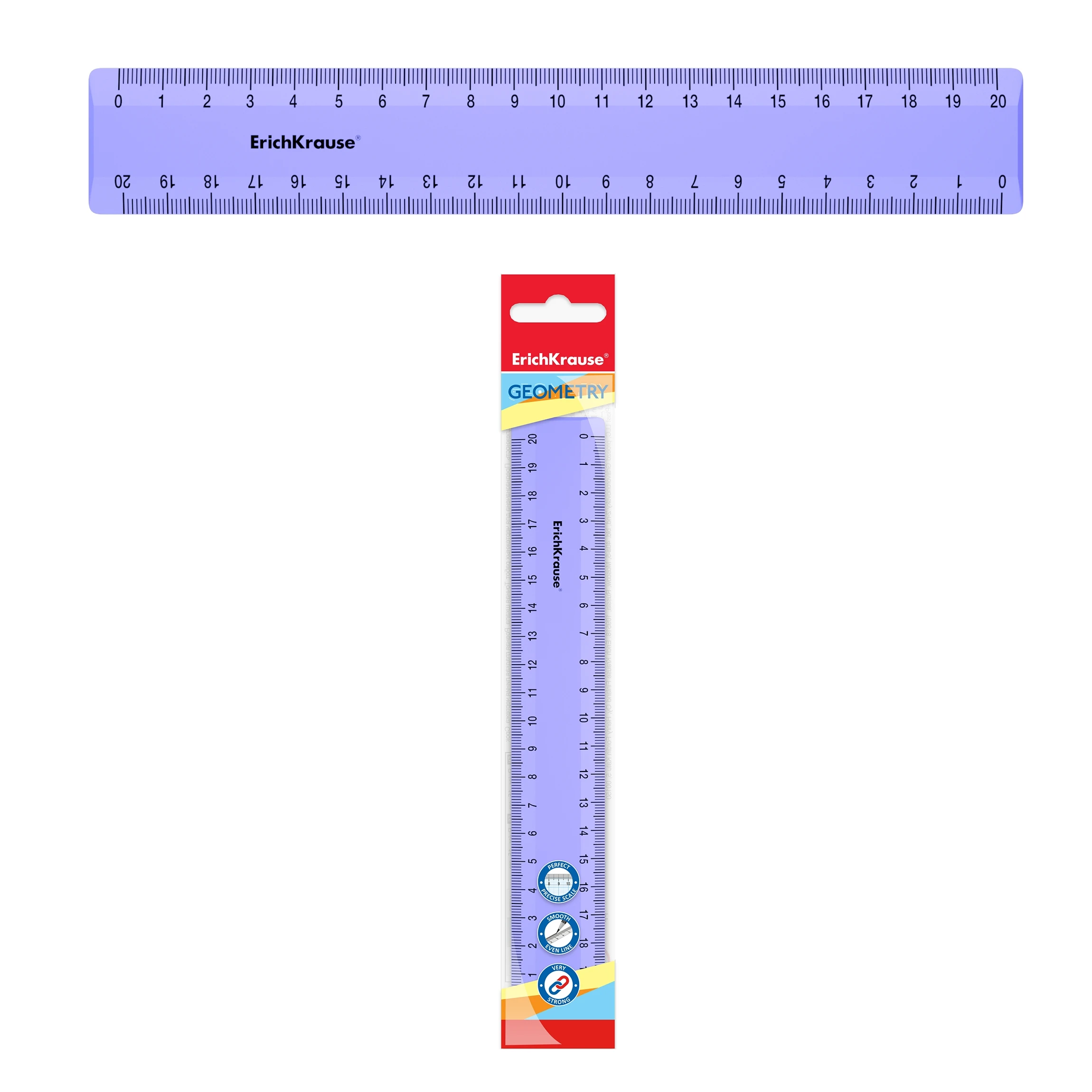 Линейка пластиковая Erich Krause Pastel, 20см, фиолетовый, в флоупаке