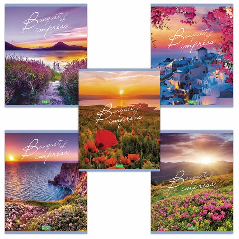 Тетрадь А5 48 л. HATBER ECO скоба, клетка, обложка картон, "Букет