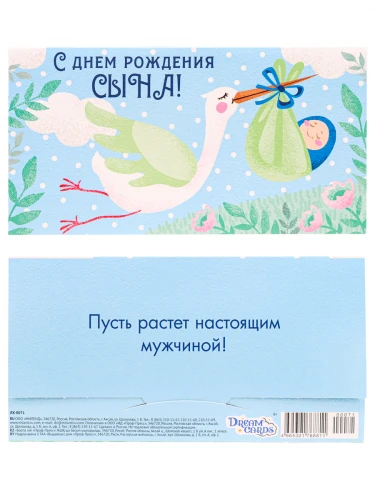 Dream Cards Конверт для денег С рождением сына (аист) ЛХ-0071