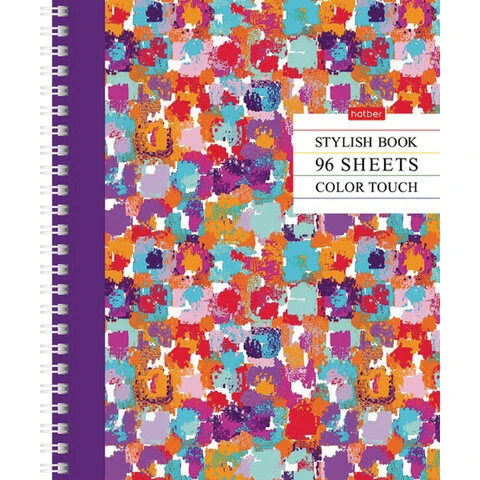 Тетрадь А5, 96 л., HATBER, гребень, клетка, глянцевая ламинация, "Color