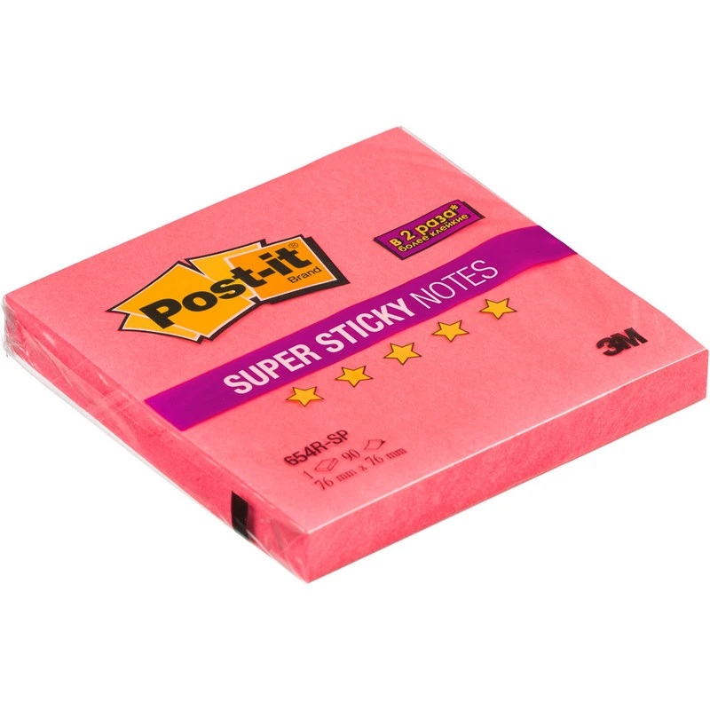 Блок-кубик Post-it Super Sticky 654R-SP, 76х76 розовый,90л. штр.  4607166905598