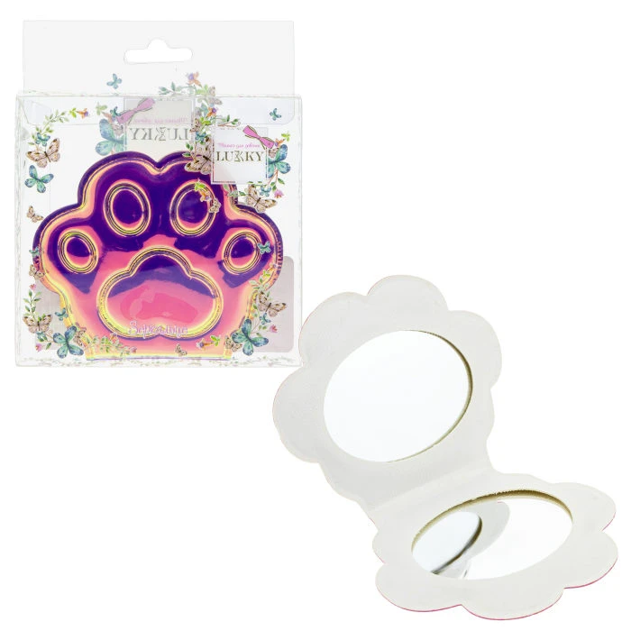 Lukky зеркальце карманное "Лапка", голография, 4 цвета