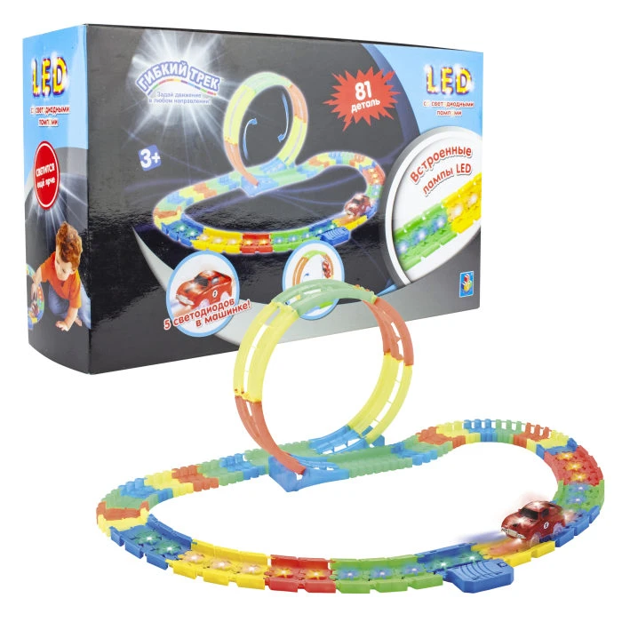 1TOY Гибкий трек LED со светодиодными лампами, 81 деталь. Т16188