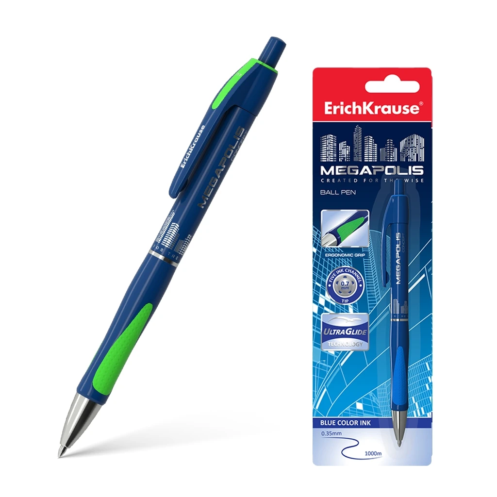 Ручка шариковая автоматическая MEGAPOLIS CONCEPT Erich Krause, в блистере, синяя