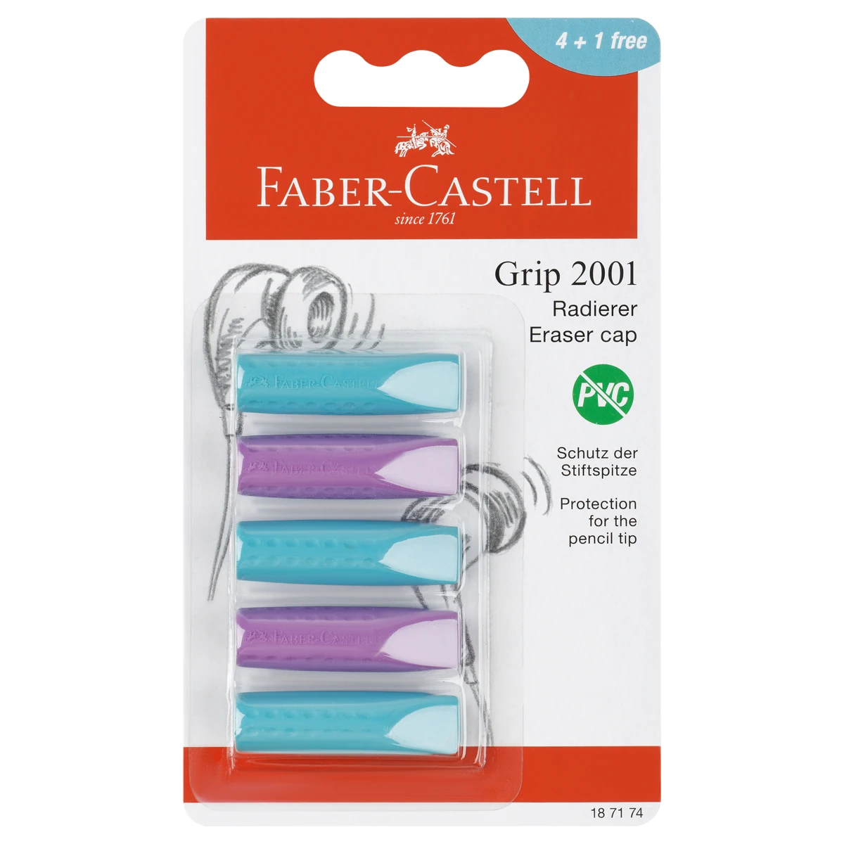 Набор ластиков-колпачков Faber-Castell "Grip 2001" 5шт., трехгранные,